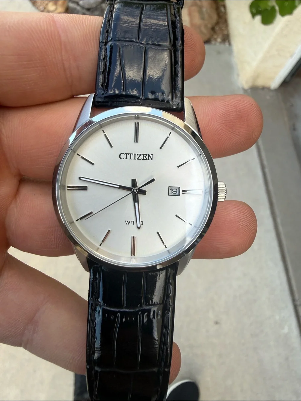Citizen Silver Dial Watch with Black Leather Strap
